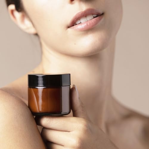 TUZAZO 2 oz Amber Glass Jars with Lids - 12 Pack Airtight Cosmetic Containers