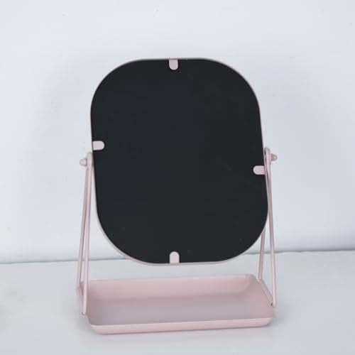 Pink Rotating Metal Makeup Mirror with Storage - 360° Swivel Vanity Mirror