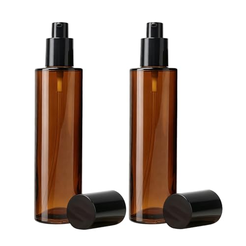 120ml Amber Glass Travel Bottles with Black Pump Dispenser - Leakproof & Reusable