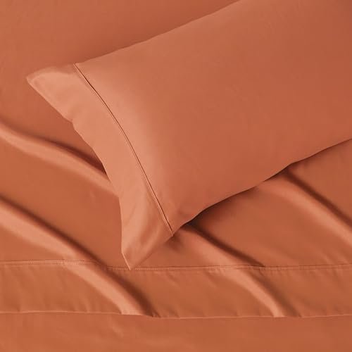 Amazon Basics Twin Bed Sheet Set - Soft Microfiber, Brick Color