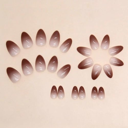 Sevgob Solid Almond-36 Short Ombre Brown Press-On Nails 24pcs Fall Gradient Fake Nails