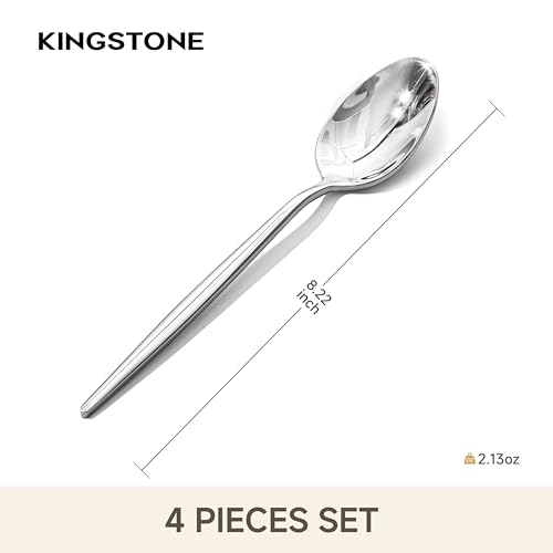 KINGSTONE 4-Piece Dinner Spoon Set - 8.2" Stainless Steel Silverware