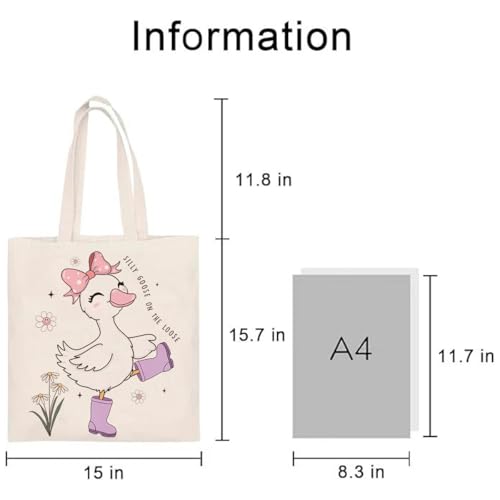 Silly Goose Canvas Tote Bag with Inner Pockets - Reusable Lunch & Grocery Bag