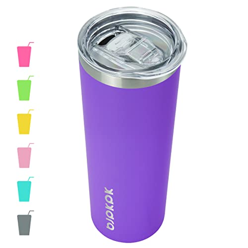 20 oz Insulated Stainless Steel Tumbler with Lid & Straw - Purple