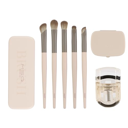 Beige MSQ Eye Makeup Kit with 5 Eyeshadow Brushes, Eyelash Curler & Sponge