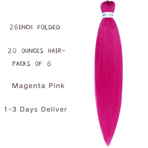 Leticia Magenta Pink Pre-Stretched Braiding Hair 26 Inch | 6 Bundles