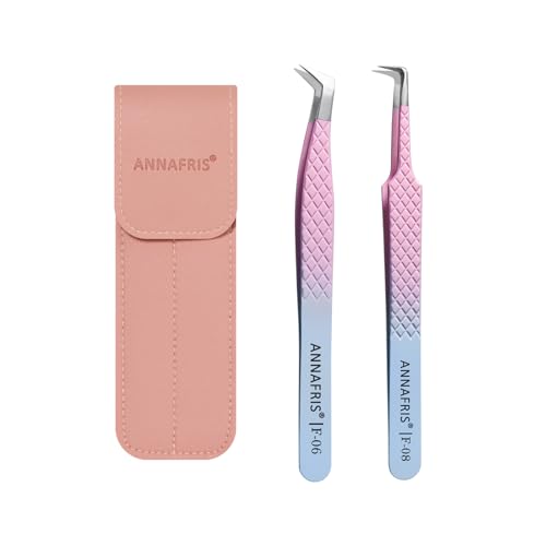 ANNAFRIS Fiber Tip Lash Tweezers - Precision Volume Lash Set (2Pcs-F06/08)