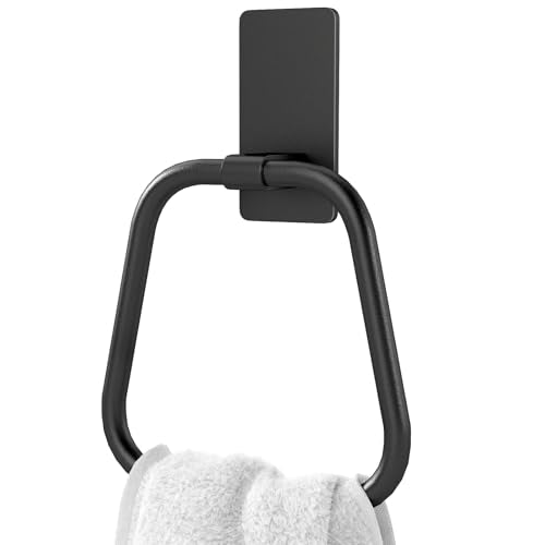 JUYSON Matte Black Adhesive Hand Towel Holder - No Drill, Space-Saving