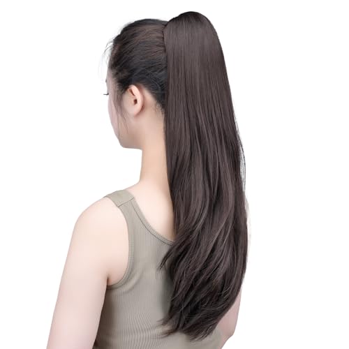 SYXLCYGG Dark Brown Ponytail Extension 22 Inch 6 Oz Claw Clip-In Hairpiece