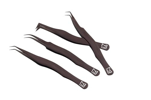 M Lash Black Eyelash Tweezers Set of 4 with Fiber Tips