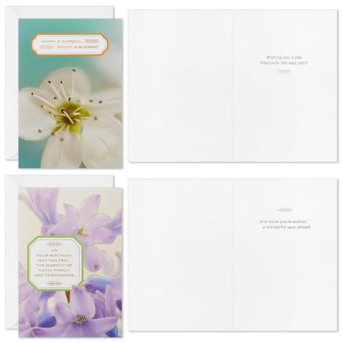 Hallmark Spiritual Birthday Cards Assorted 16-Pack with Floral Designs