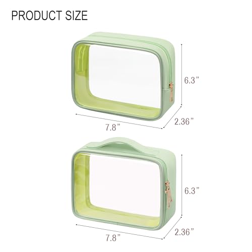 TSA Approved Clear Makeup Bag - Waterproof Cosmetic Bag Set in Green