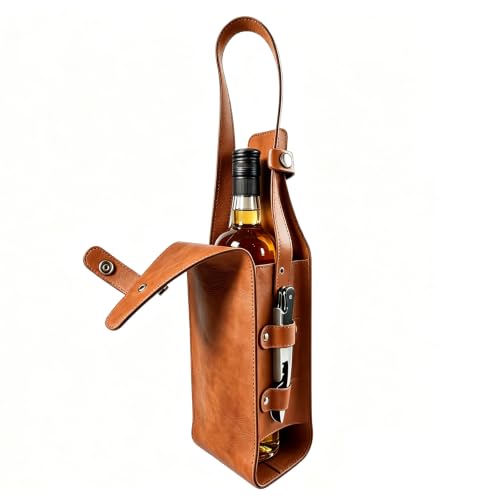 Crymfrynt PU Leather Wine Carrier Bag for Whiskey - Brown