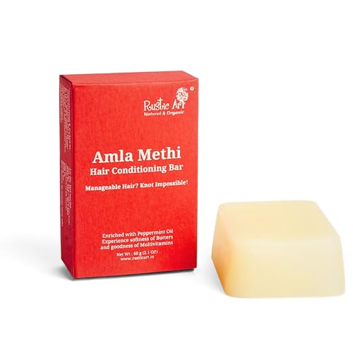 Rustic Art Amla Methi Hair Conditioning Bar - All Hair Types, Frizz Control & Shine, 60g