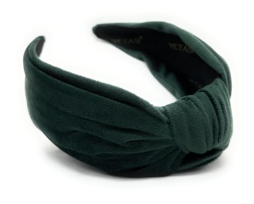 YETASI 2.5" Green Velvet Knotted Headband for Women - Adjustable Hair Accessory