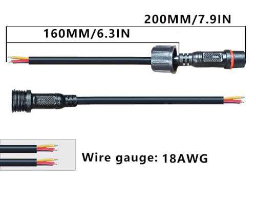 18AWG 3-Pin Waterproof Connector | 20cm Male/Female LED Plug