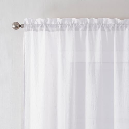 Chyhomenyc Crushed Sheer White Curtains - 54 Inch, 2 Panels