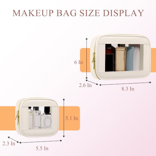 JRQCSJY 2-Piece Waterproof Clear Makeup Bags Set Beige-2 Mini & Medium TSA Travel Cosmetics