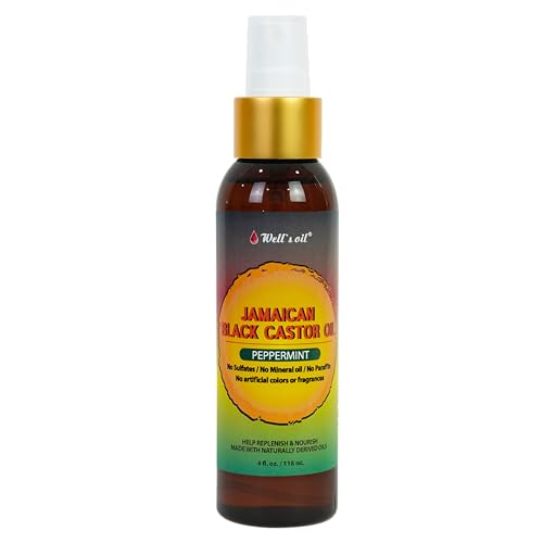 Well's Oil Peppermint & Jamaican Black Castor Oil Spray - 4 oz Leave-In Conditioner & Detangler