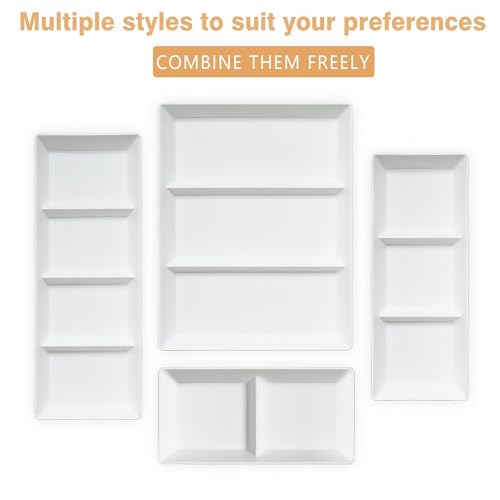 Divided Serving Tray Platter - 2 Pack, 15" x 10" White Plastic Trays