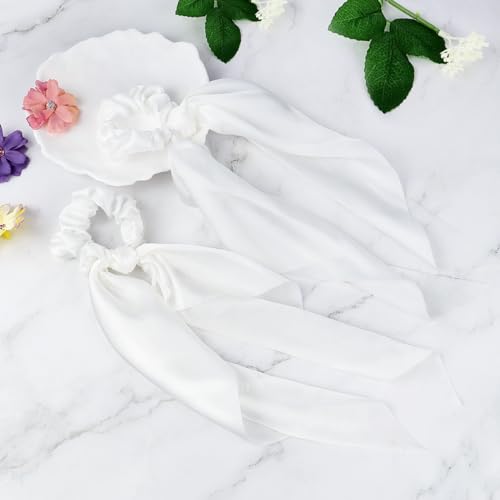 Knotted Bow Satin Hair Scrunchie with Tail - 2 Pack for Women
