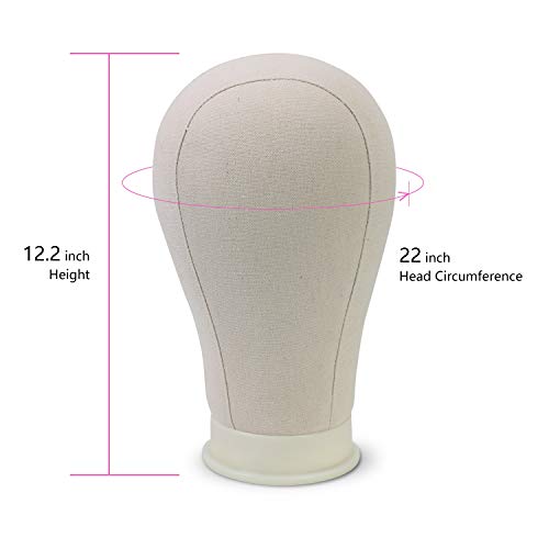 22 Inch Canvas Block Wig Head Stand Set for Styling & Display - Light Brown