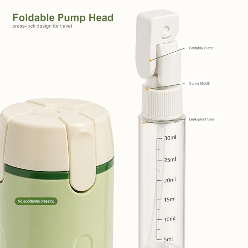 ONCIDO Green 4-in-1 Travel Dispenser Bottles, Leak-Proof Refillable Toiletry Set