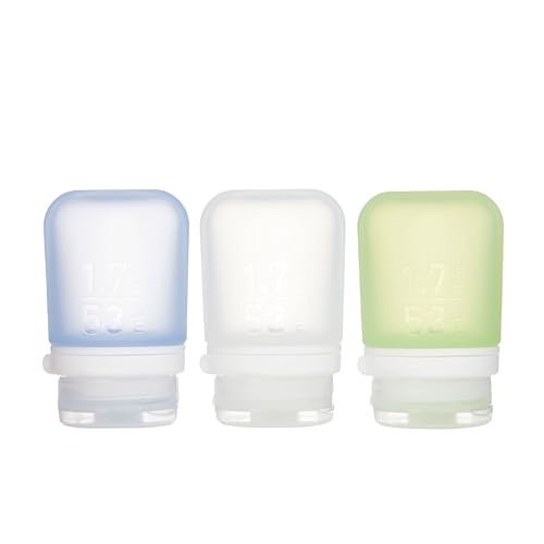humangear GoToob+ Bottles - Silicone Leak-Proof Travel Tubes for Toiletries, Camping & TSA Carry-On (3-Pack), Small (1.7 fl oz; 53ml), Clear/Green/Blue