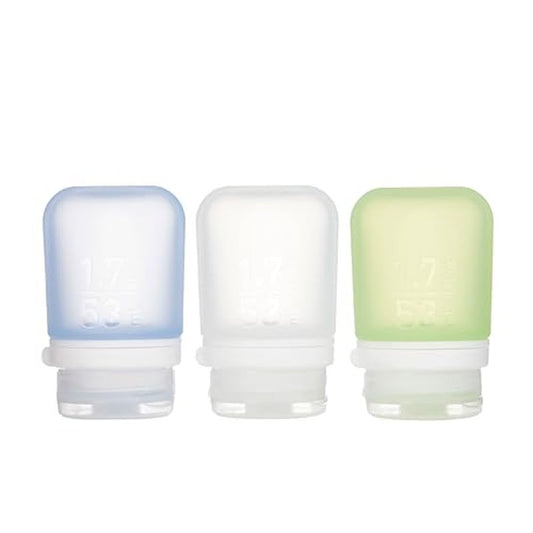 humangear GoToob+ Bottles - Silicone Leak-Proof Travel Tubes for Toiletries, Camping & TSA Carry-On (3-Pack), Small (1.7 fl oz; 53ml), Clear/Green/Blue