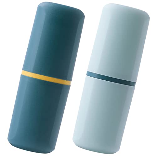 Travel Toothbrush Holder Case 2 Pcs Dark Green & Light Blue Portable Organizer