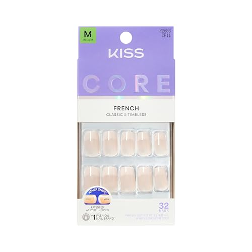 Kiss Core Press On Nails 'Scenario' - Pink Squoval Shape, 32 Nails & Glue