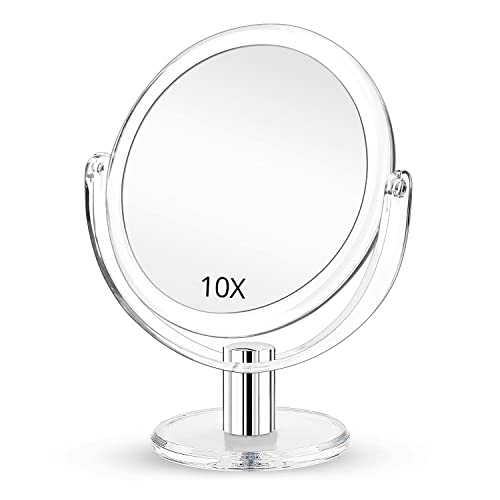 Fabuday 7'' Double Sided Makeup Mirror with 1x & 10x Magnification, Transparent, 9.2"L x 7.4"W
