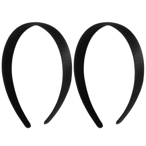 Wide Satin Black Headbands for Women - 2 Pcs Fashion Hairbands