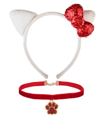 Merroyal White Cat Ears Headband with Pink Bow - One Size, Pack of 1, Kids & Adults