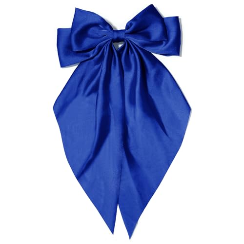 Sapphire Blue Silky Satin Large Hair Bow Clips for Women