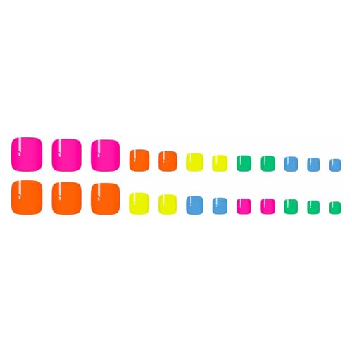 MISUD 18-05JZJ02 Colorful Rainbow Acrylic Toe Nails with Glue - 24 pcs