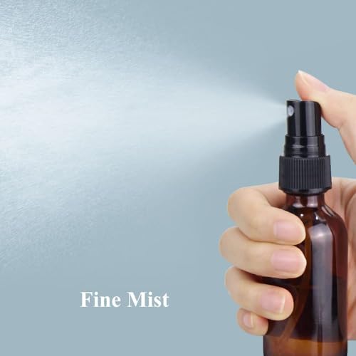 Wedama Amber 2 oz Glass Spray Bottle Set (12 Pack) Fine Mist Refillable Containers