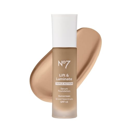 No7 Lift & Luminate Triple Action Serum Foundation Cashew SPF 15 Dewy Glow for Mature Skin 30ml