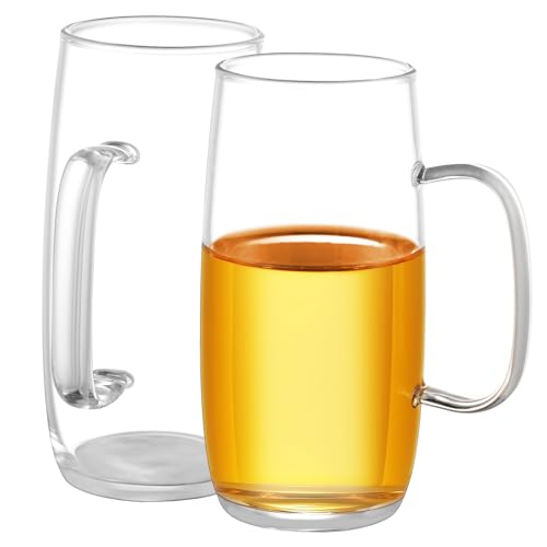 Borosilicate Glass Tea Cups Set of 2 - 13.5 Oz Clear Mugs