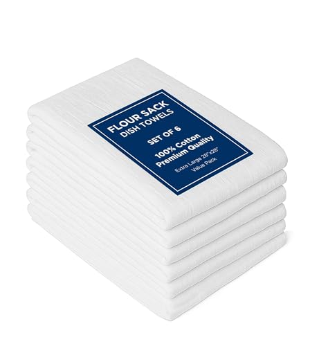 Super Absorbent Flour Sack Dish Towels - 100% Cotton, 28"x28" (Pack of 6)