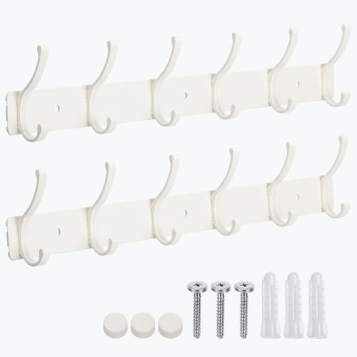Dntorx Wall-Mounted Coat Rack Hooks - 2 Pack with 6 Double Hooks for Entryway & Bathroom