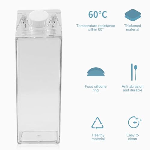 Howpinzz 2 Pack Milk Carton Water Bottles 17oz - BPA Free, Leak Proof