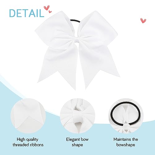 WRNZL 2 Pcs 8-Inch White Cheerleader Bows with Scrunchies