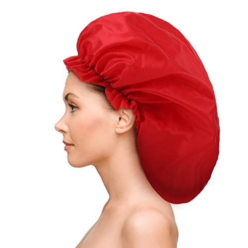 Bencailor 4 Pcs Large Waterproof Shower Cap - Bright Colors & Blank Pattern, Extra Large for Long Hair & Braids