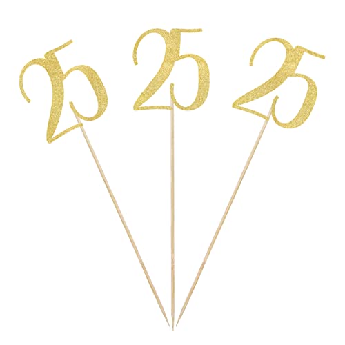 Gold Glitter Number 25 Centerpiece Sticks - 12 Pack for Birthday & Anniversary