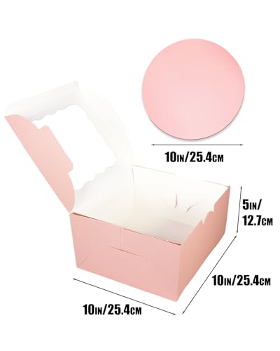 Pink Cake Box Set with Window & 10" Round Cake Boards - 8pcs