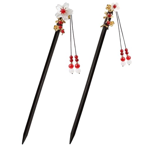BLMHTWO Retro Wooden Hair Chopsticks for Women - 2 Pieces with Flower Tassels