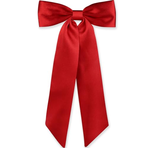 WantGor Satin Long Tail Bow Hair Clips for Women - Red