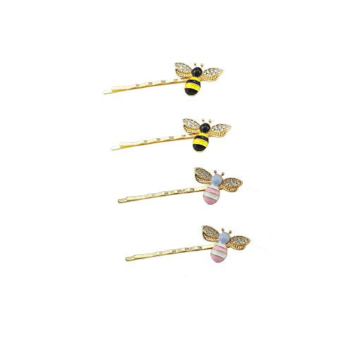 Yueton Pack of 4 Bee Hair Pins Crystal Hair Clip for Side Bangs