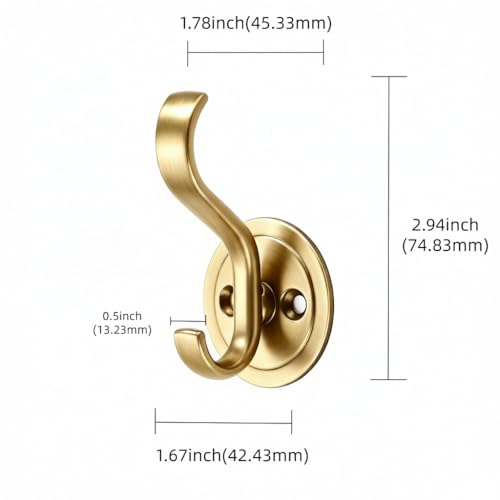 Brushed Gold Zinc Alloy Towel Hooks - Anti-Rust 3 Pack
